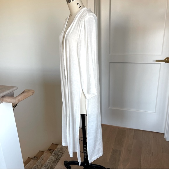Grade & Gather white duster / long kimono / open front cardigan, high side slits - Picture 2 of 5